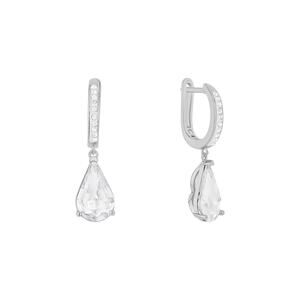 And Now This Silver Plated Clear Crystal Pave Drop Hoop Huggie Earrings NEW
